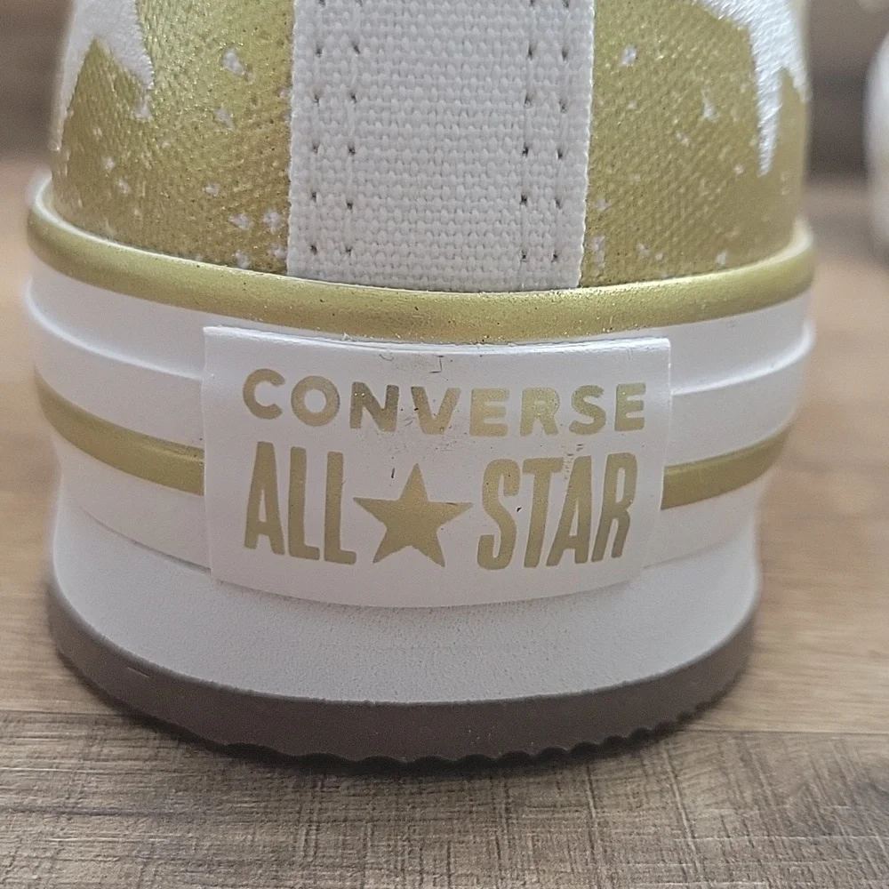 Converse White and Gold High-Top Sneakers Classic Style Size 7.5 Women